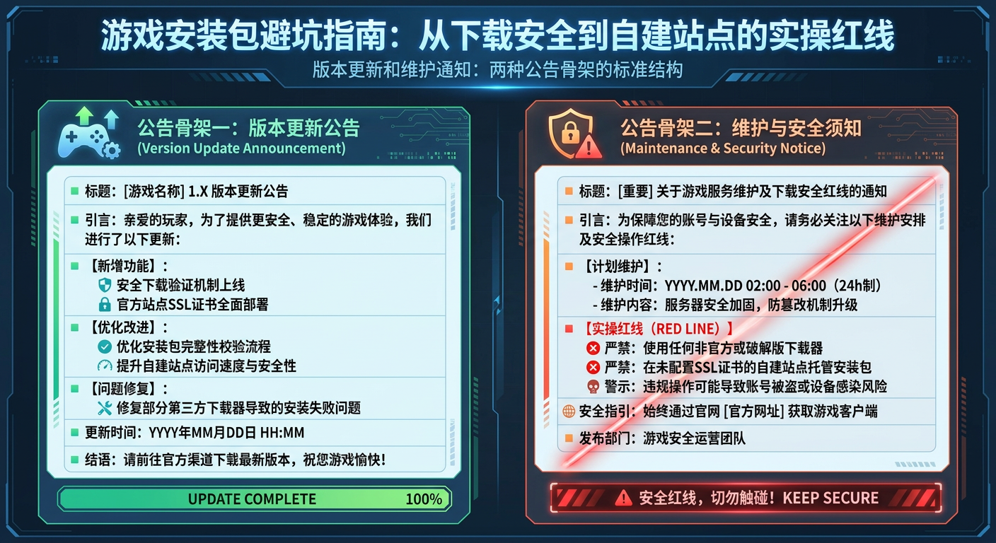 版本更新和维护通知怎么写？两种公告骨架的标准结构